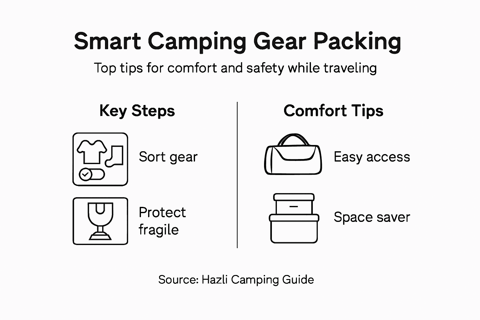 Infographic of camping gear packing steps and tips