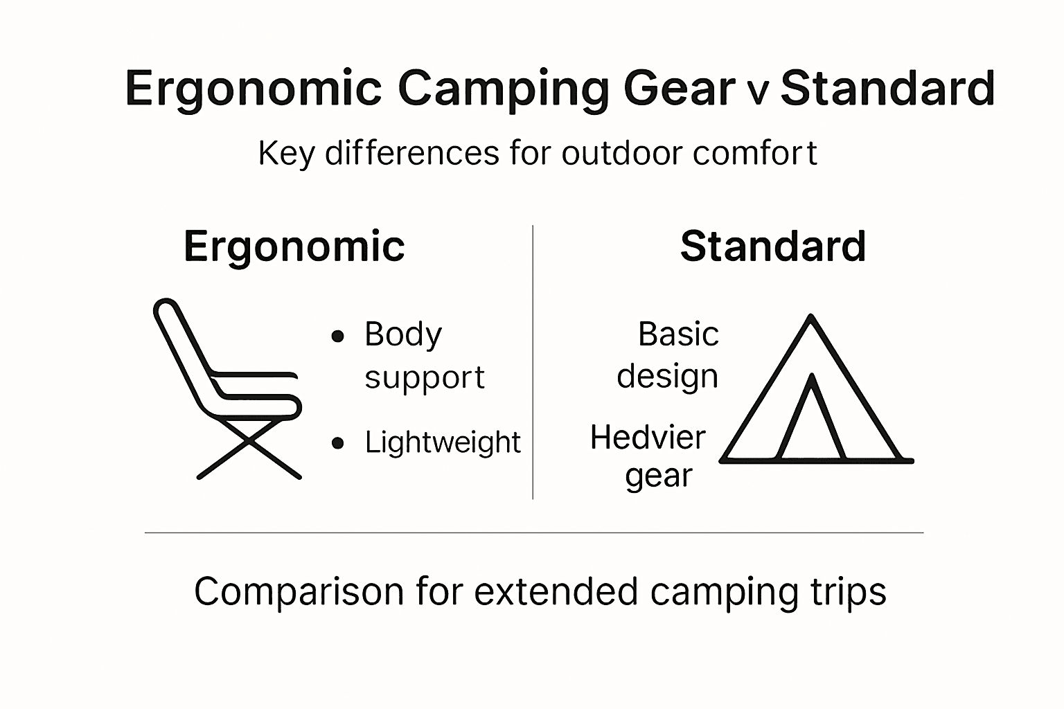 Infographic comparing ergonomic and standard camping gear