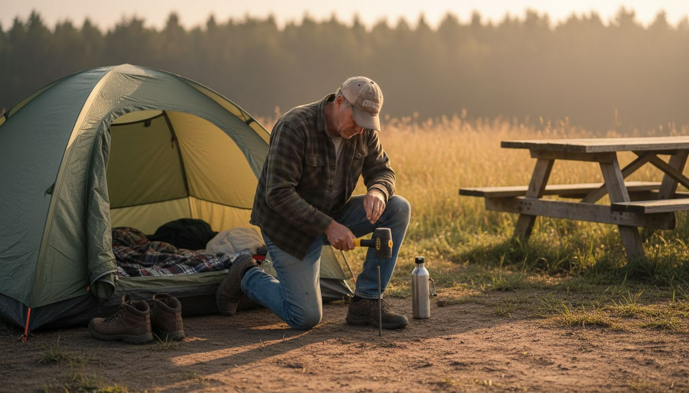 Camper staking tent for stability