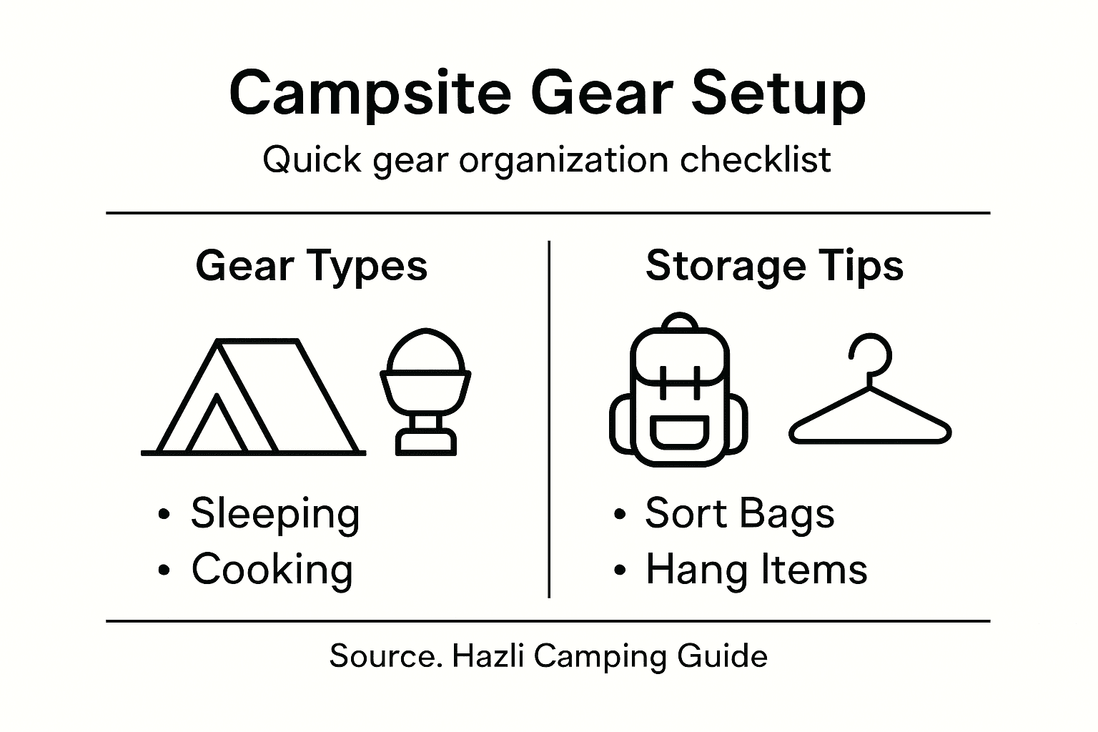 Infographic showing campsite gear organization overview