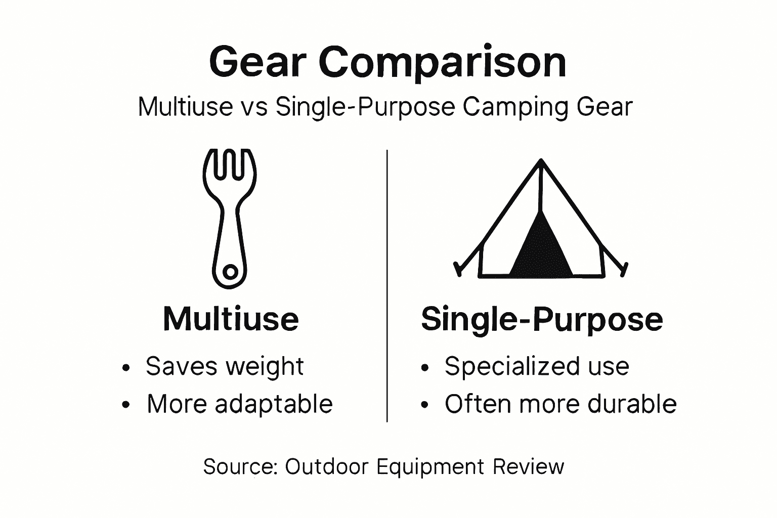 Infographic comparing multiuse and single-purpose gear