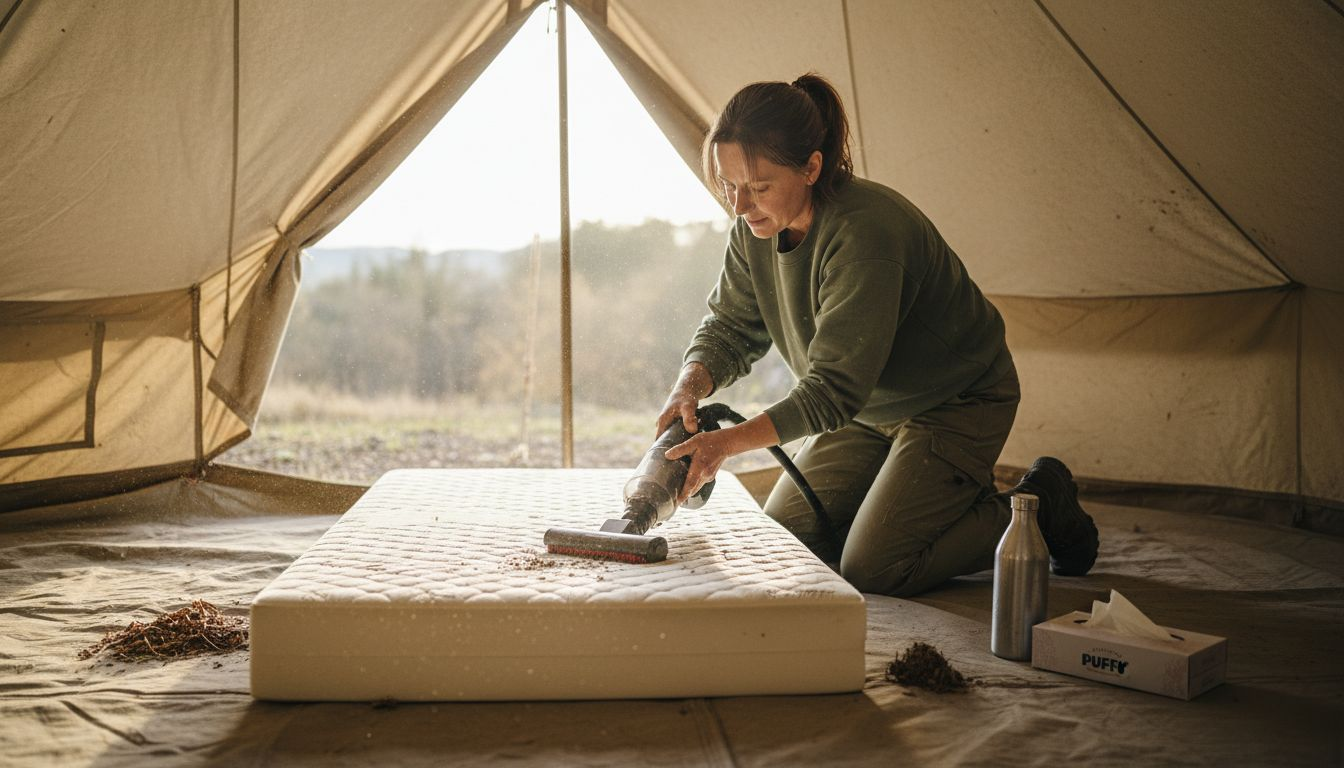 Vacuuming debris from memory foam mattress