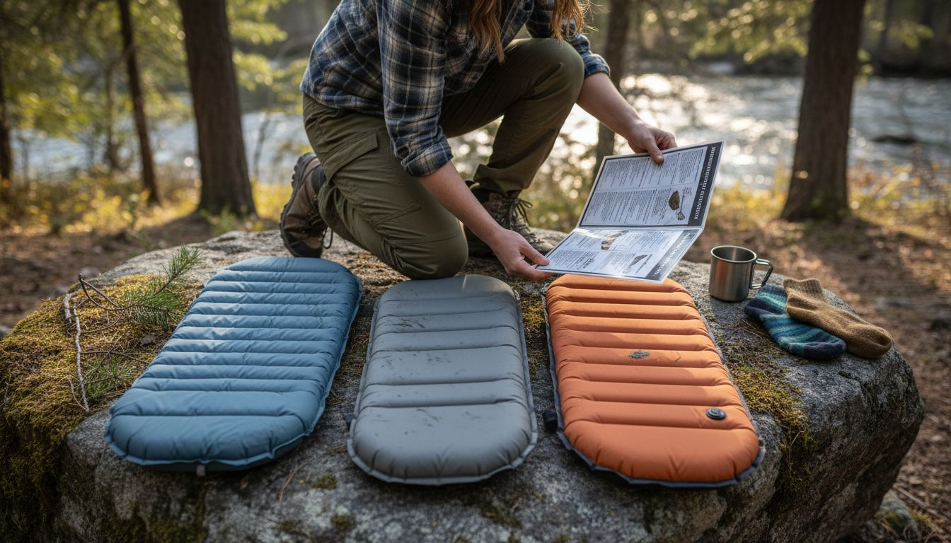Backpacker comparing camping mattress materials