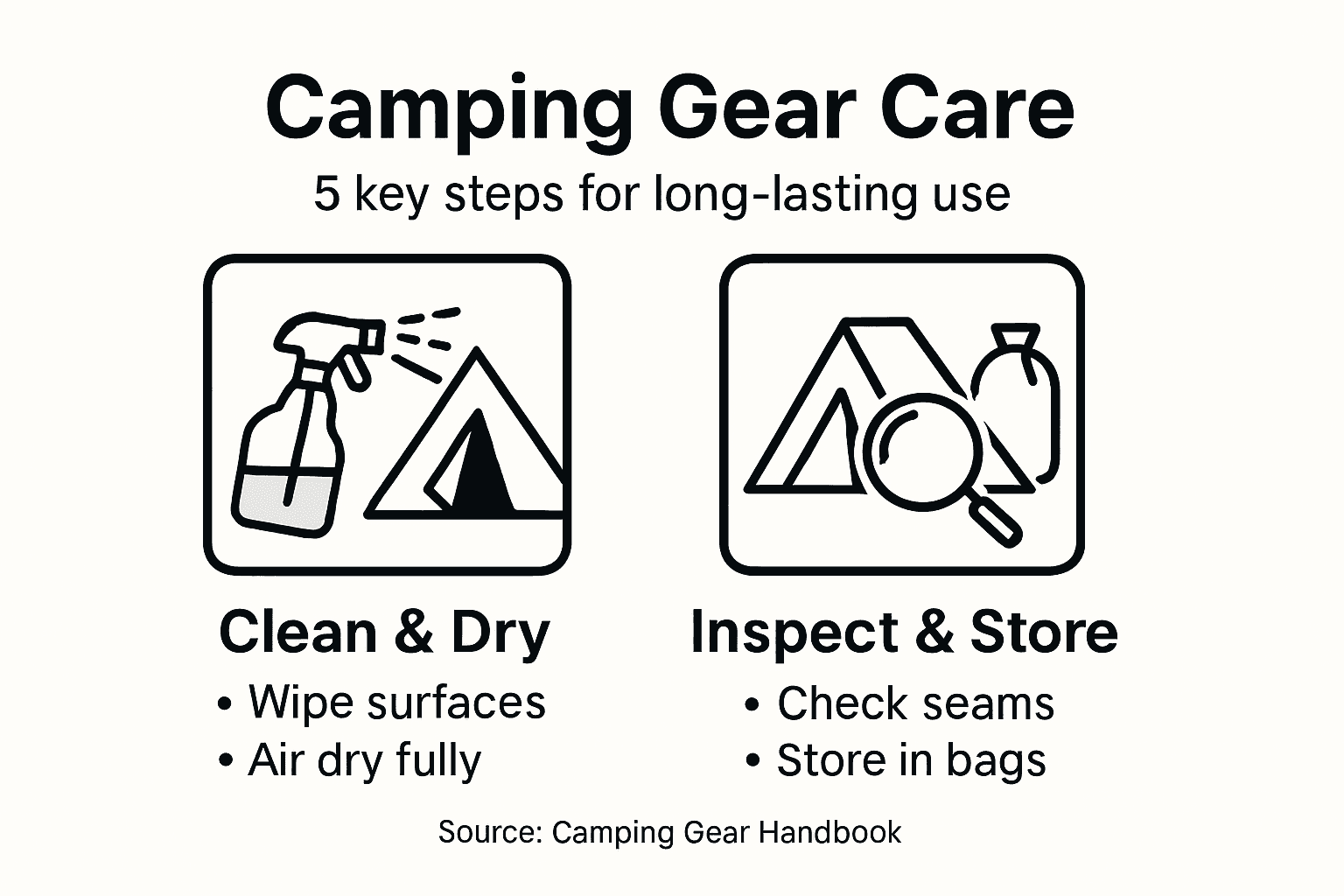 Infographic listing camping gear care steps