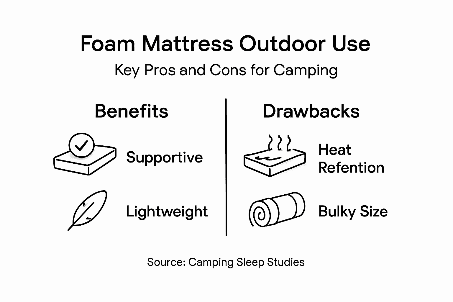 Infographic summarizing foam mattress camping pros cons