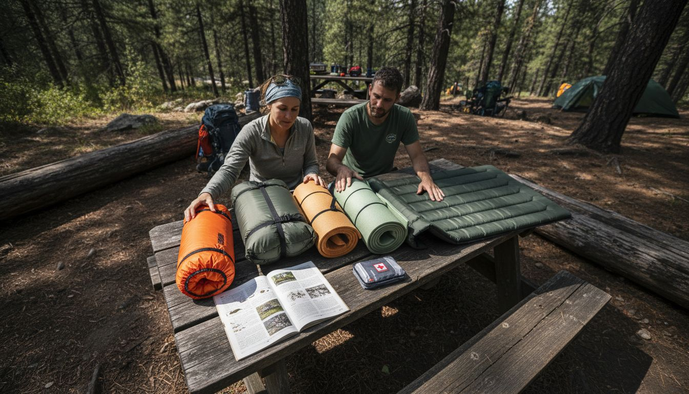 Campers comparing mattress pad options