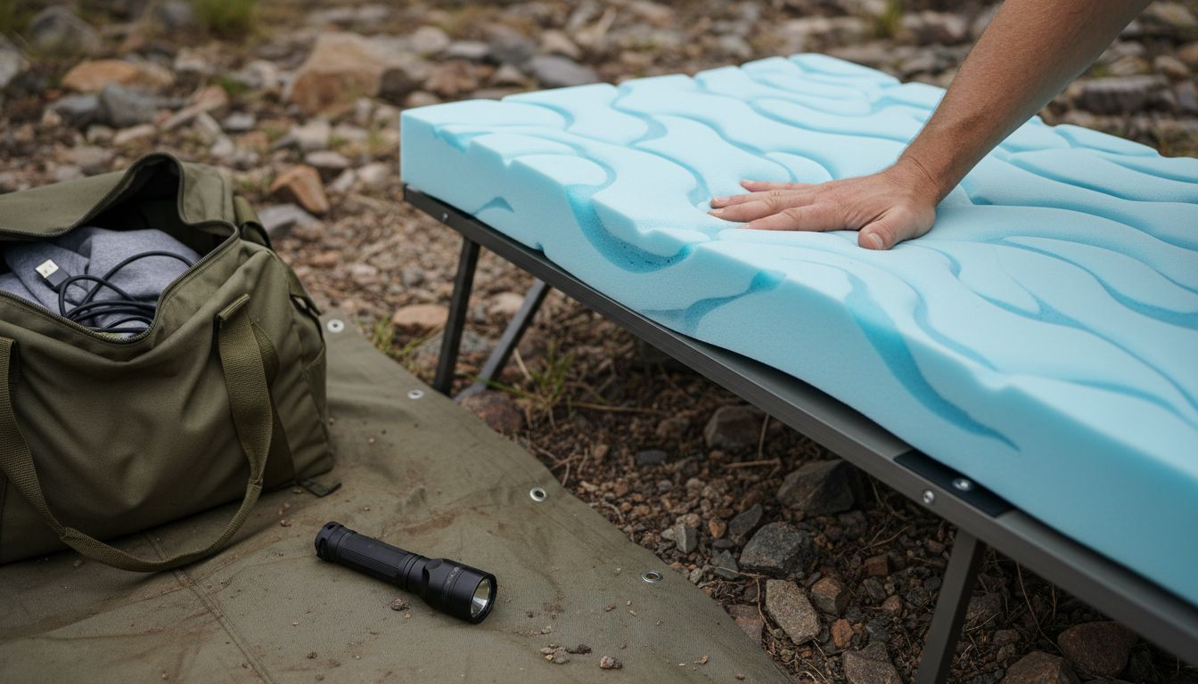 Close-up of gel-infused memory foam mattress outdoors