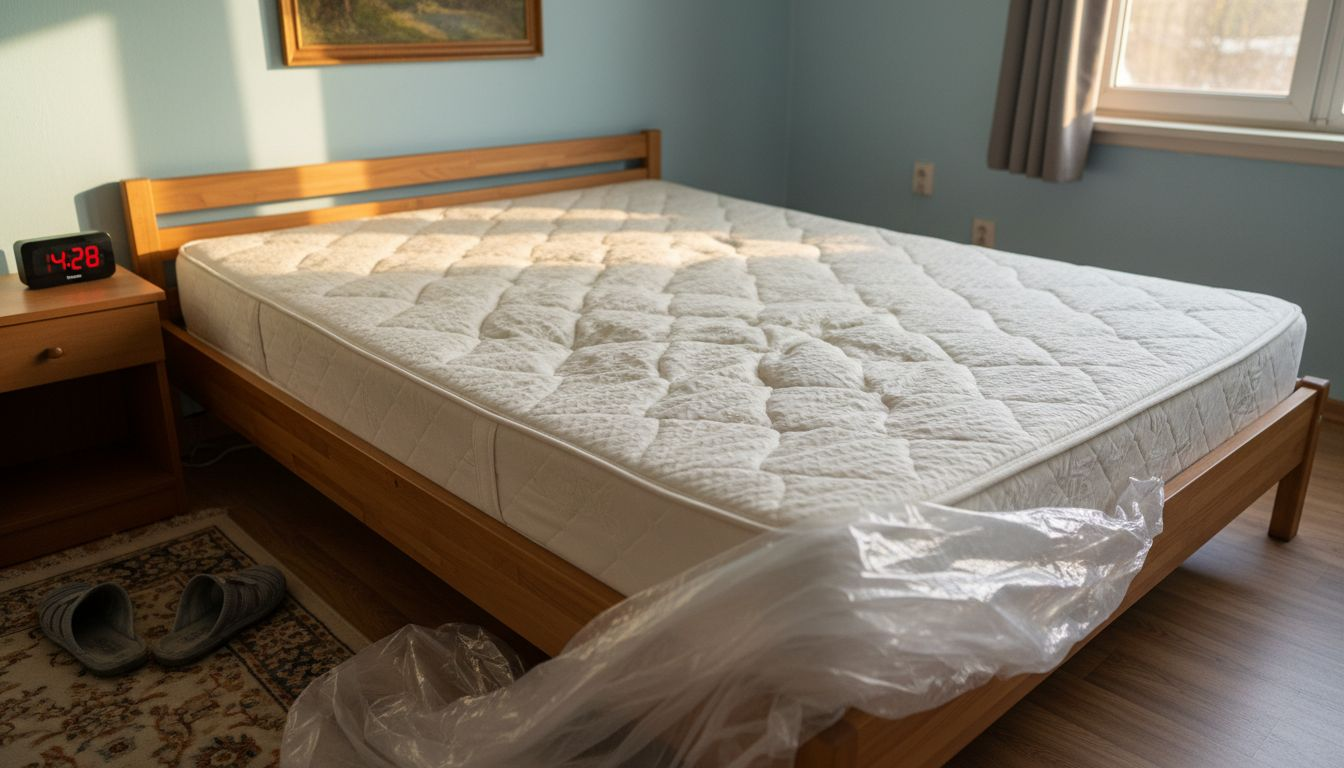 Memory foam roll-up mattress expanding on bed