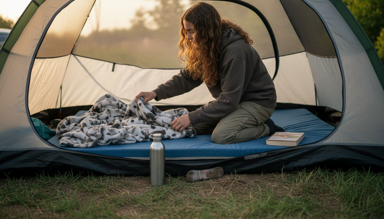 Teen setting up memory foam camp bed