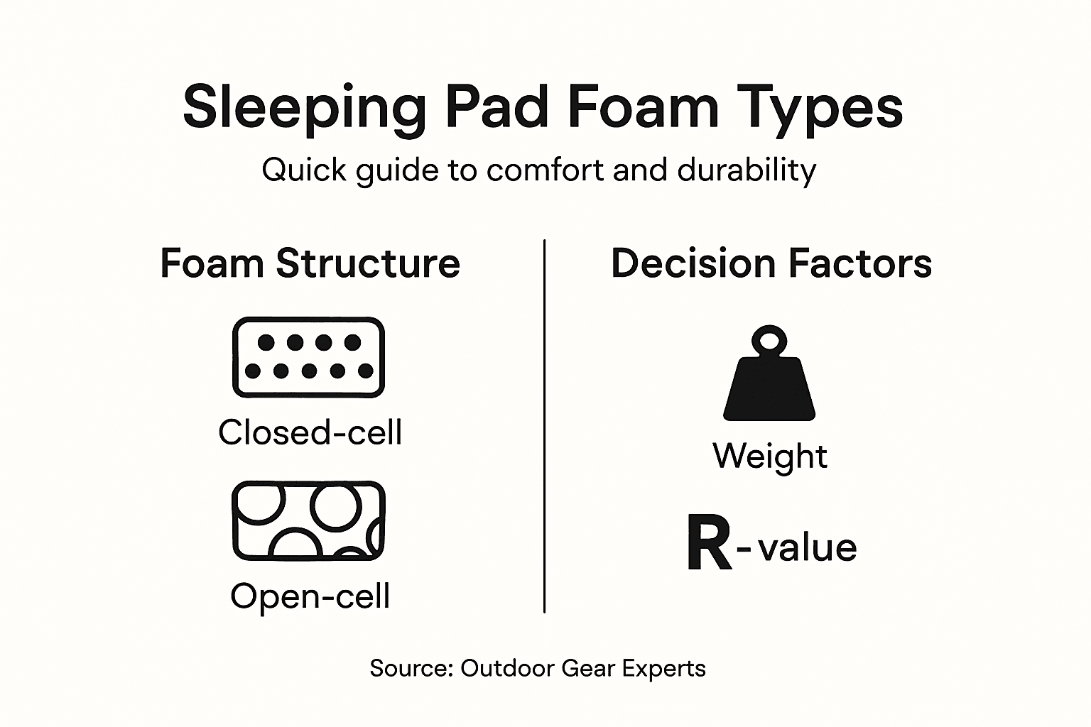 Infographic overviewing types and features of sleeping pad foam