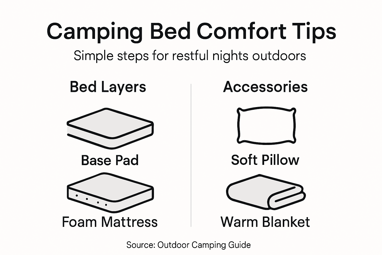 Infographic showing camping bed comfort tips and layers