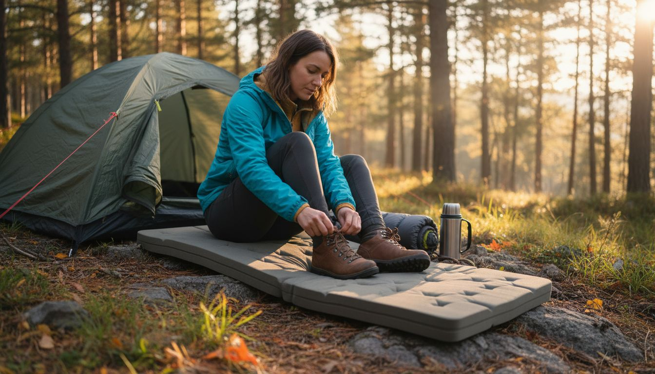 Hiker using thick outdoor memory foam mattress