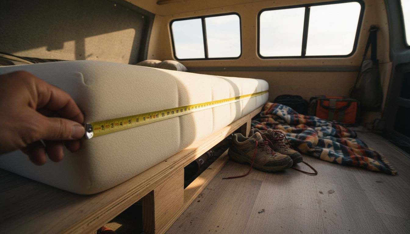 Measuring thickness of camping memory foam mattress