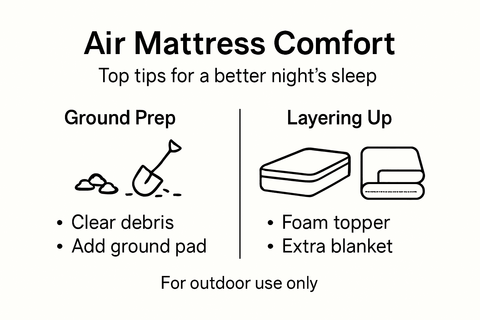 Infographic with camping mattress comfort steps