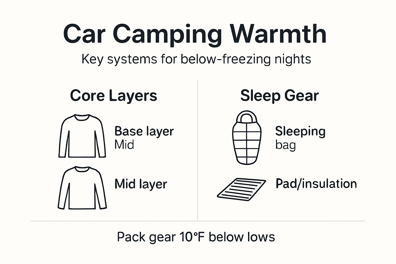 Infographic showing key warmth systems car camping