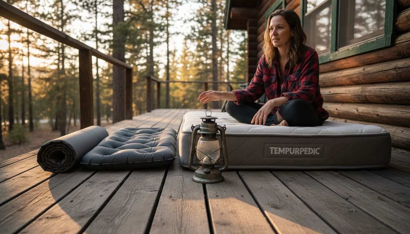 Comparing Tempurpedic and camping mattresses outdoors