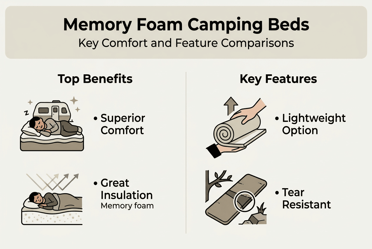 Infographic comparing memory foam camping bed features