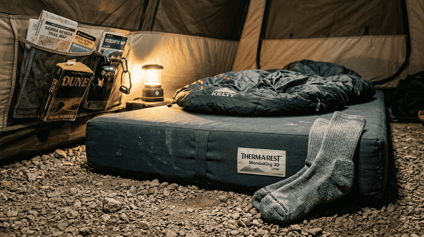 Therm-a-Rest MondoKing mattress inside spacious tent