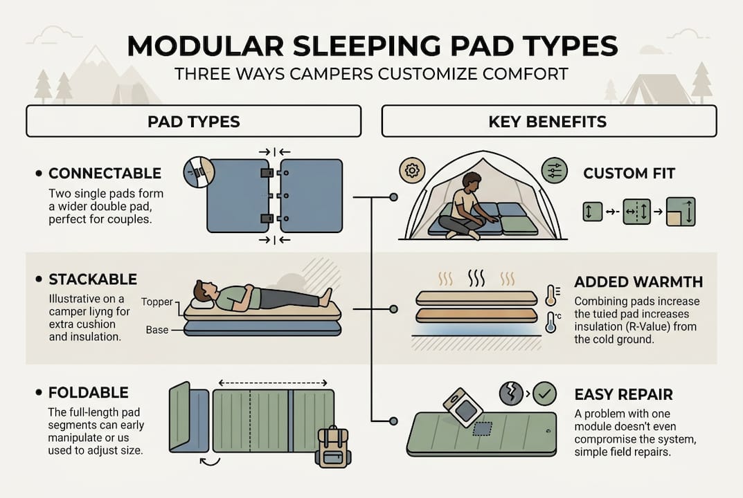 Infographic of modular sleeping pad types and benefits