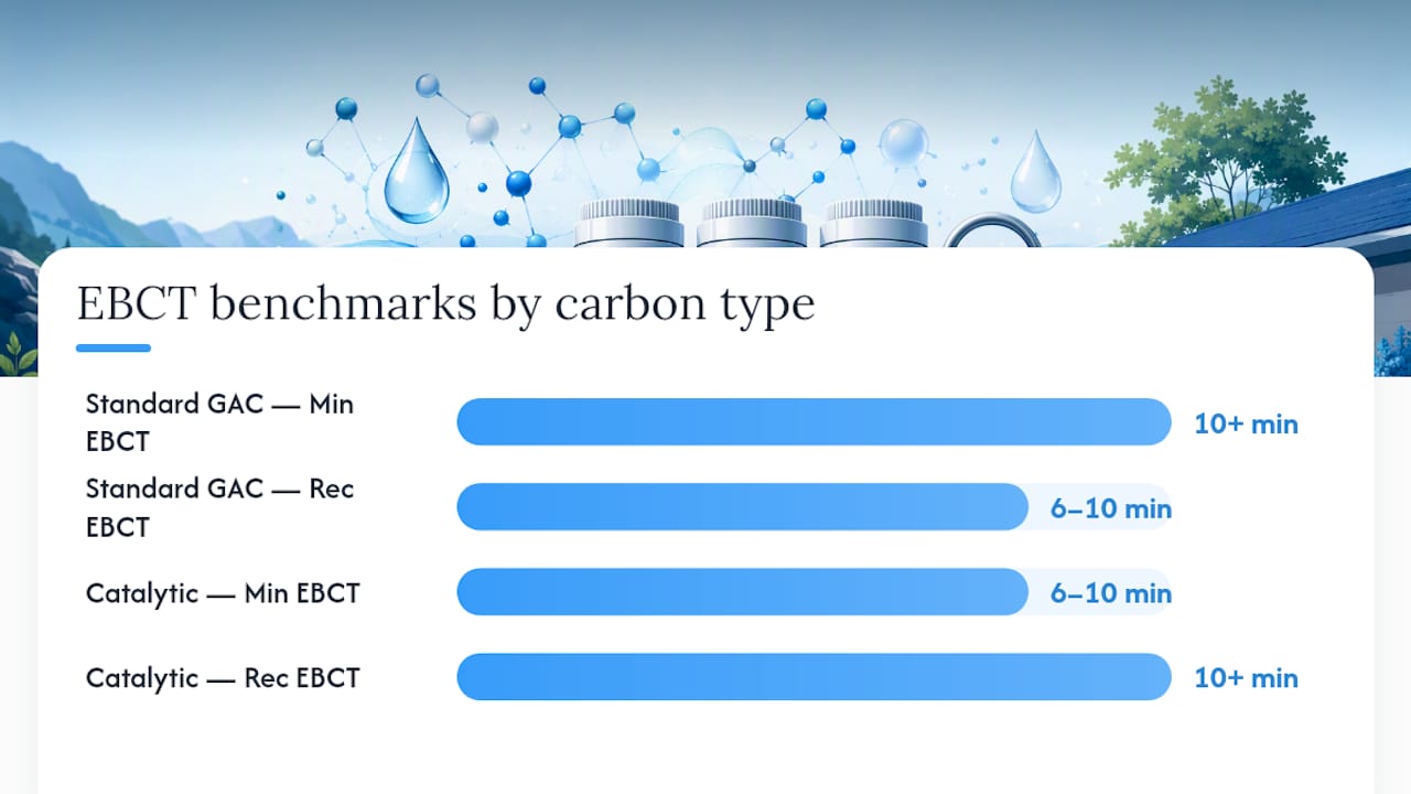 Diagram comparing EBCT values for GAC and catalytic carbon