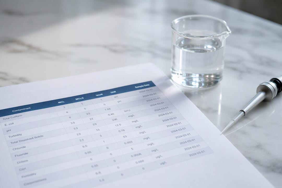 Water report table close-up