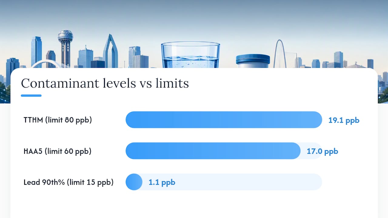 Graph comparing Dallas water contaminants to regulatory limits
