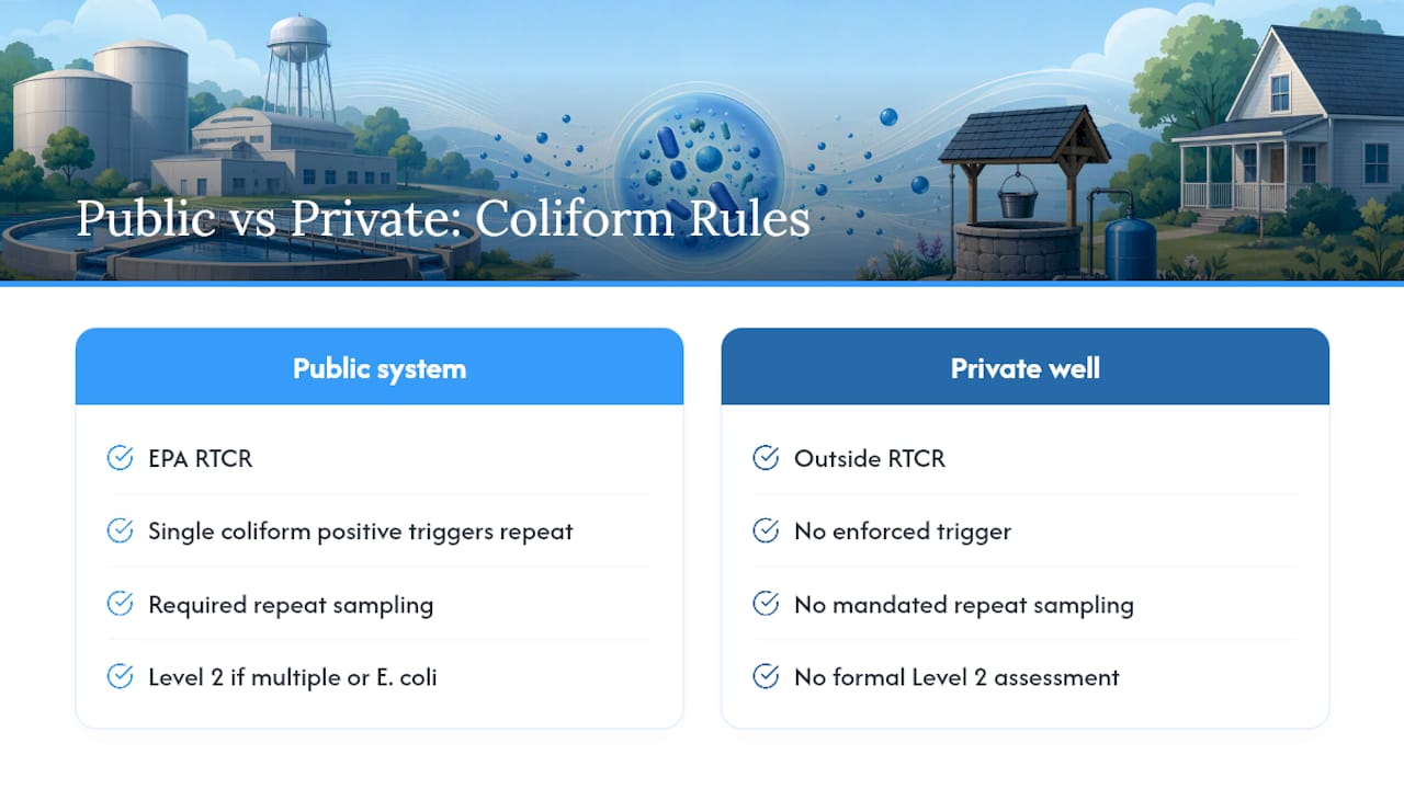 Comparison of coliform testing rules public vs private water