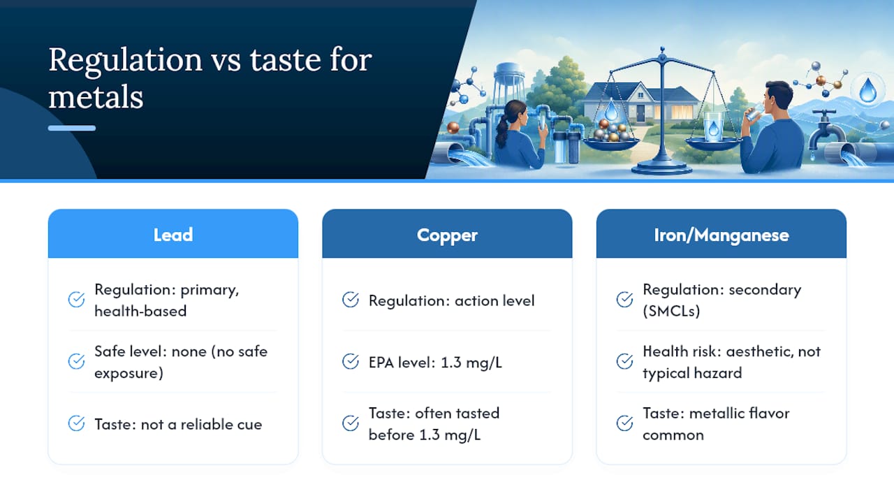 Comparison of EPA metal safety levels and taste thresholds