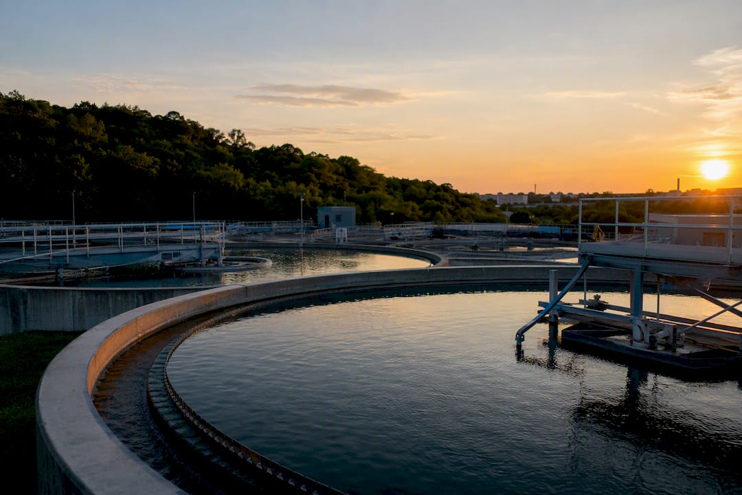 Baltimore water filtration tanks surrounded by woodlands