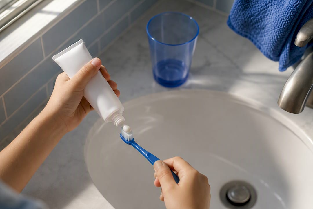Child using a pea-sized amount of toothpaste