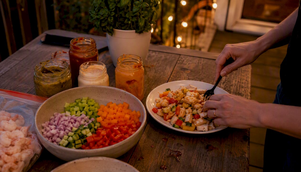 Pre-diced vegetables ready for easy dinner assembly