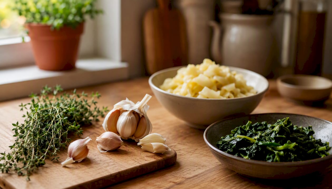 Low-acid ingredients arranged on kitchen counter