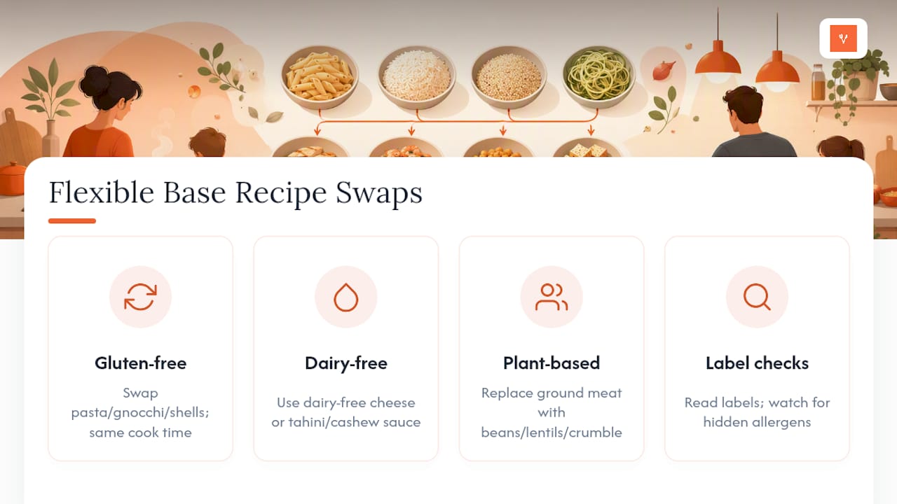 Diagram showing recipe adaptations for dietary restrictions
