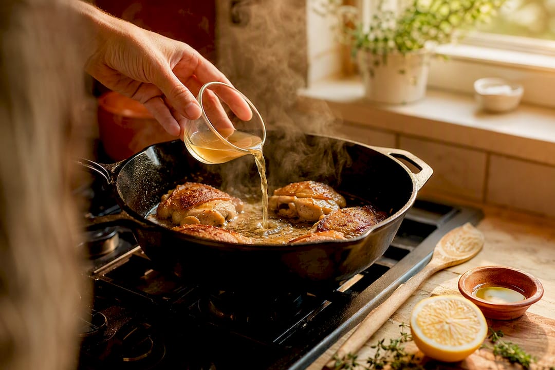 Browning chicken and deglazing pan