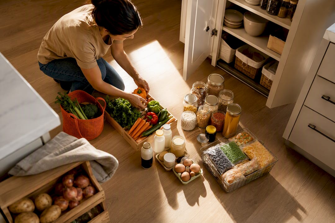 Groceries sorted into organized shopping categories