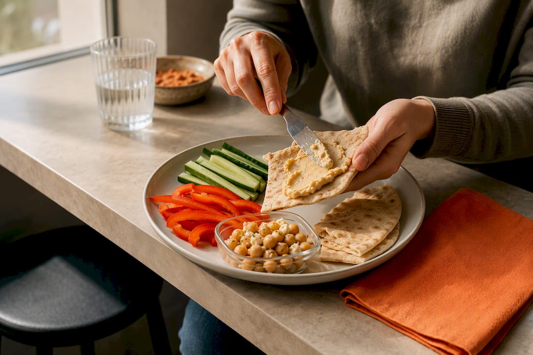 Hands assembling a quick no-cook meal