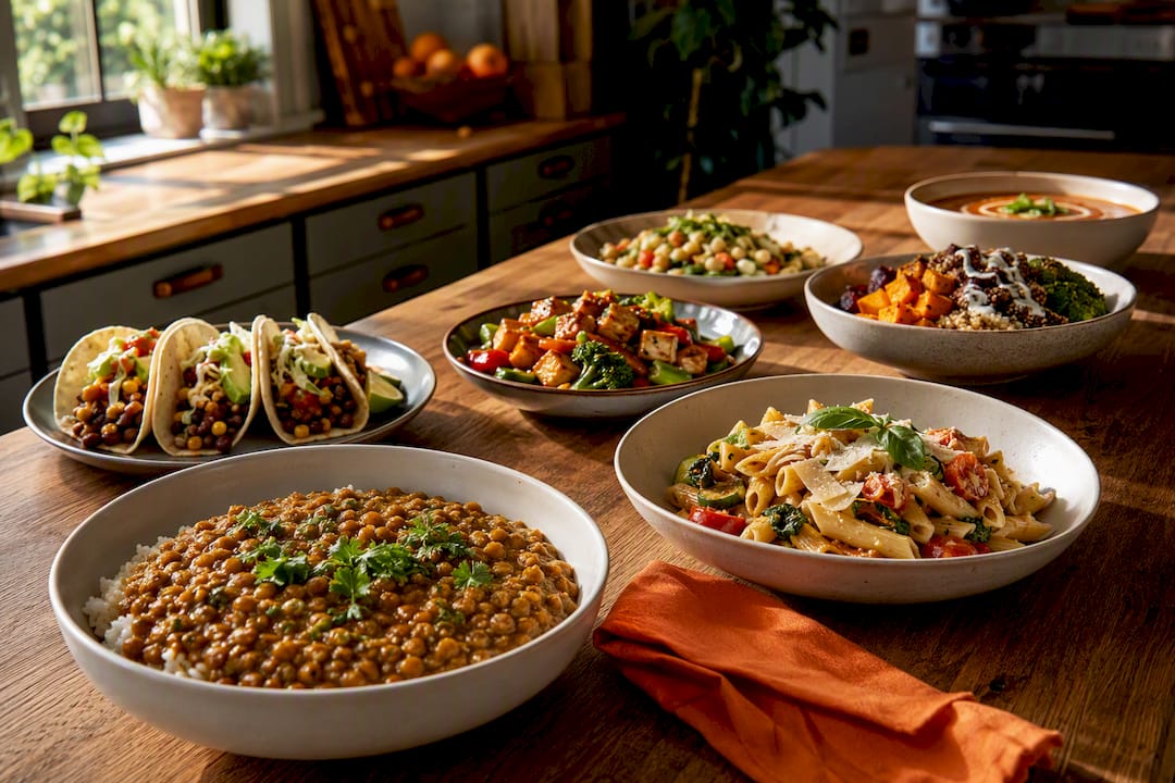 Seven vegetarian dinners arranged for weekly planning