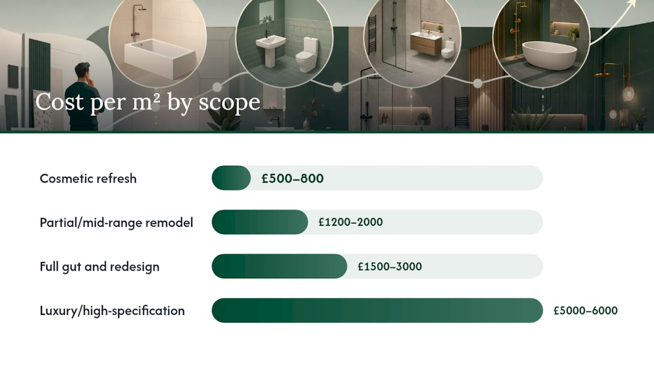 Diagram of bathroom renovation cost ranges by project scope