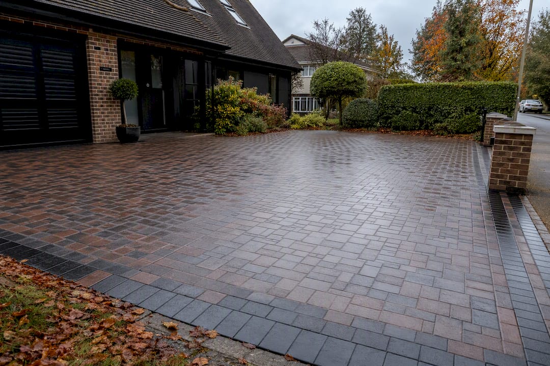 Wet-look sealed block paving driveway