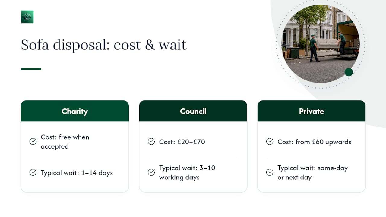 Sofa disposal routes compared by cost and time