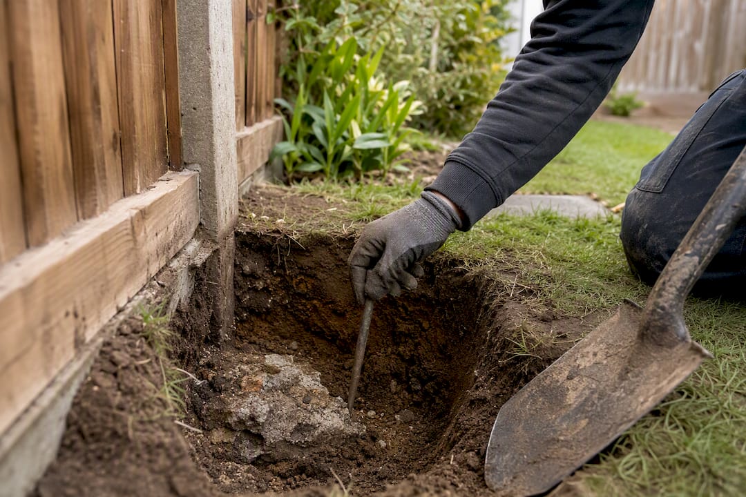 Old concrete footing in fence post hole