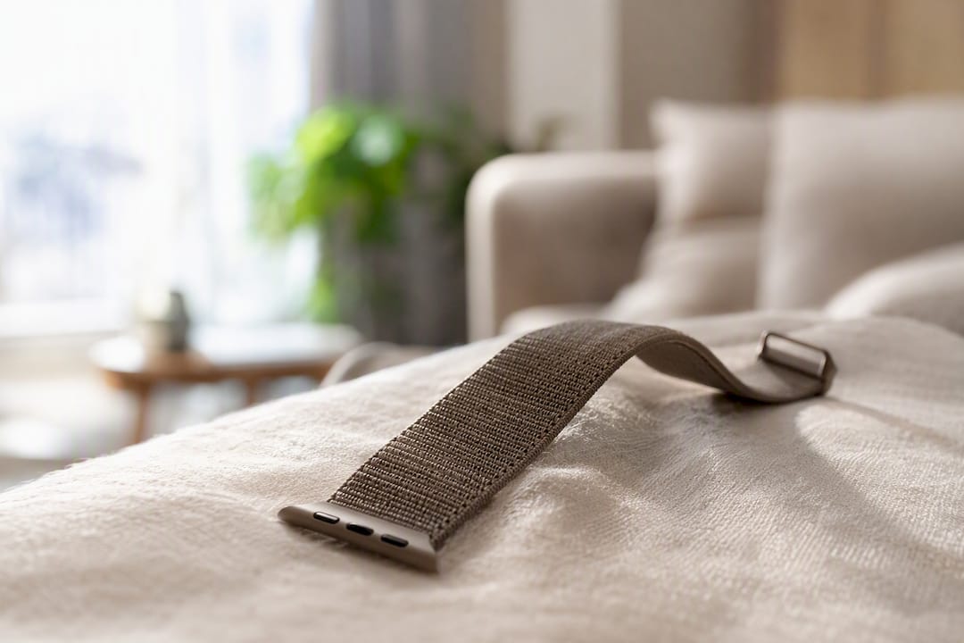 Nahaufnahme der Struktur eines gewebten Uhrenarmbands