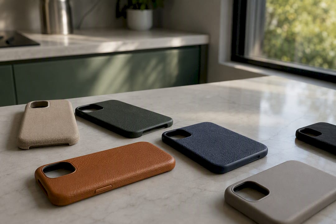 Verschiedene stylische Smartphone-Hüllen aus der Nähe