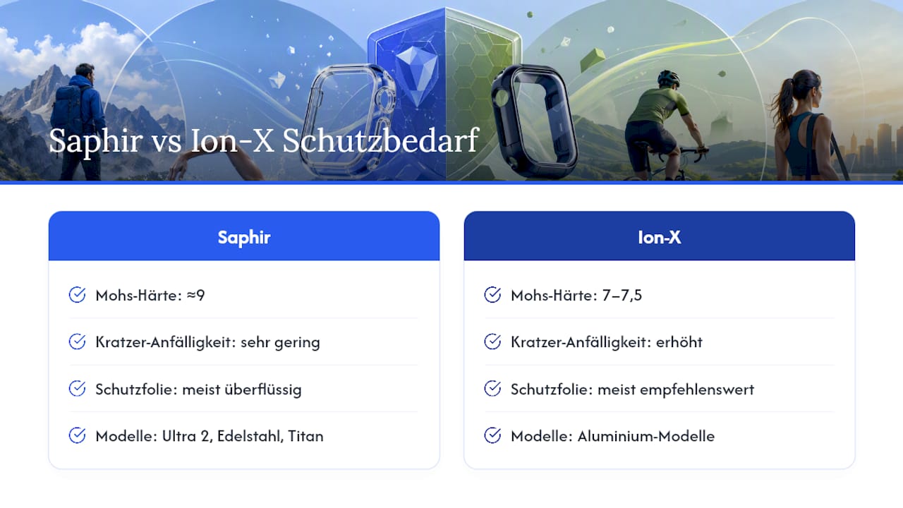 Härtevergleich zwischen Saphirglas und Ion-X-Glas