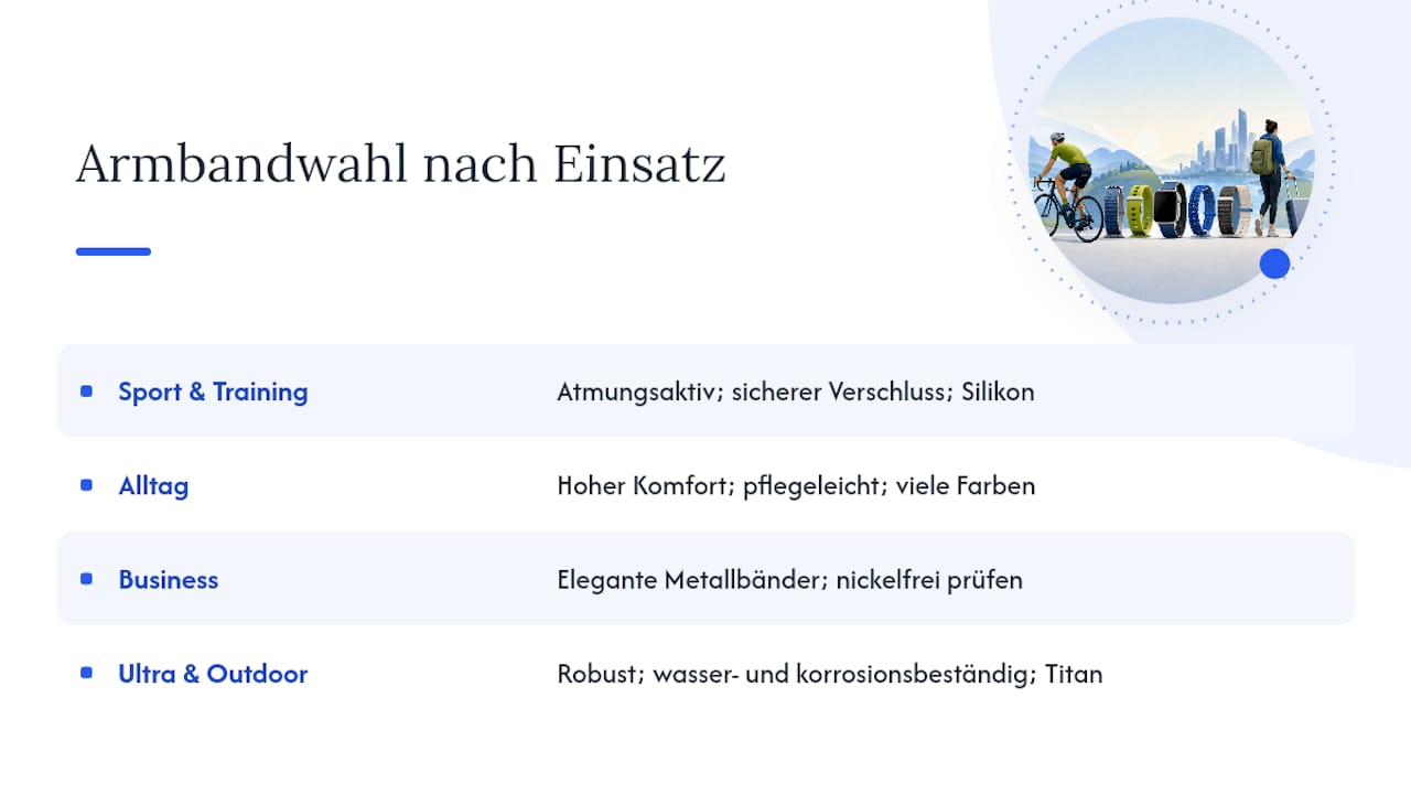 Armband-Auswahl für vier verschiedene Einsatzbereiche