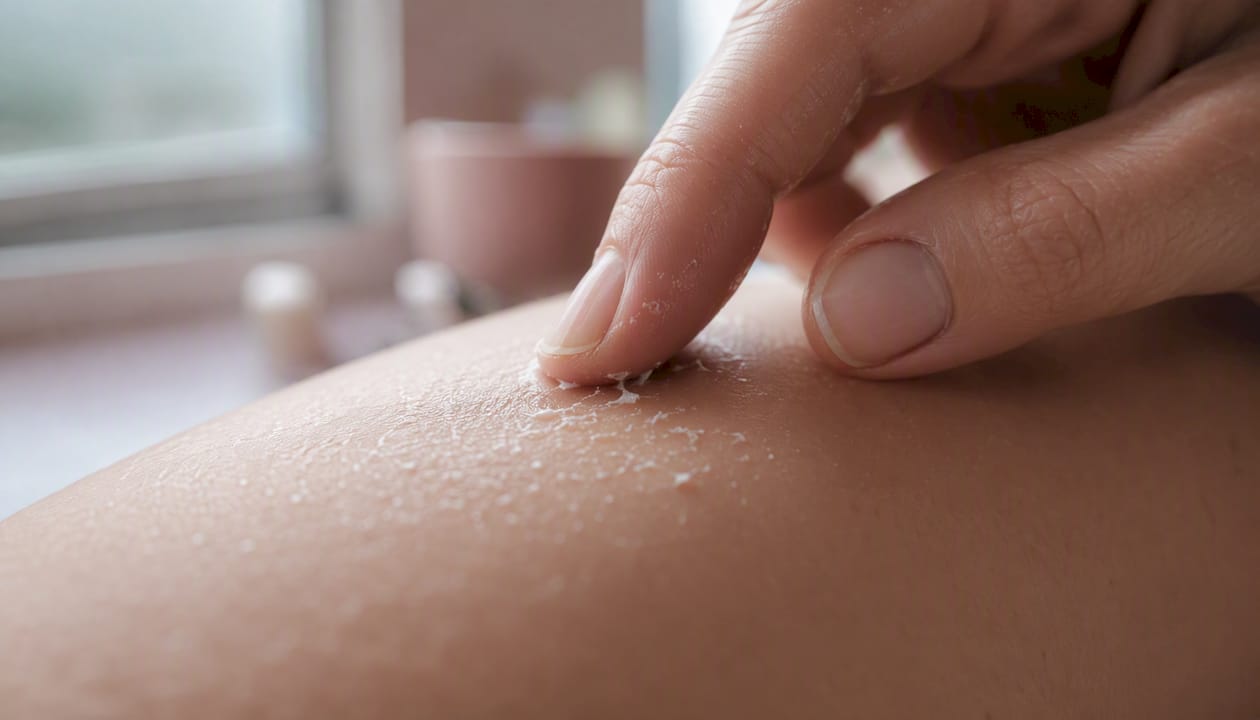 Skin texture with visible moisturizer pilling