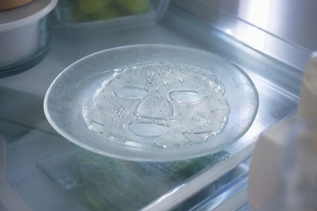 Hydrogel mask chilling in refrigerator