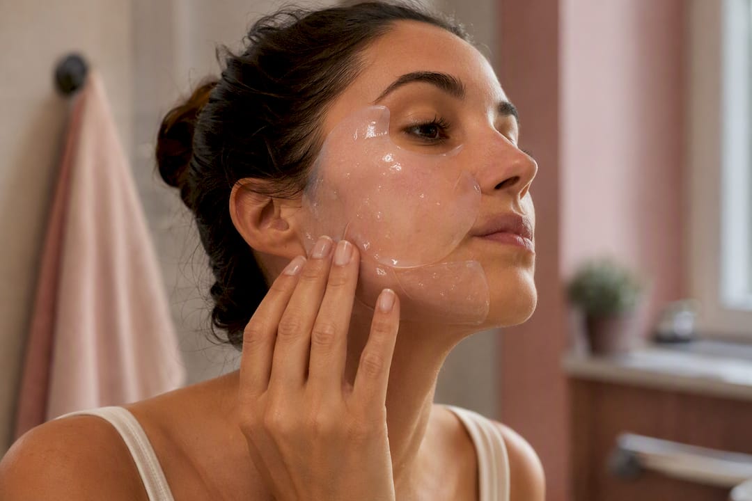 Hand applying translucent hydrogel mask