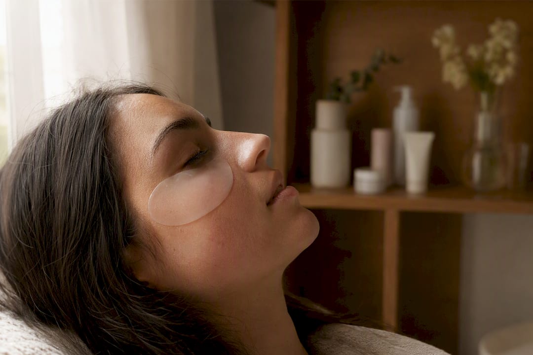 Chilled hydrogel mask on sensitive cheek