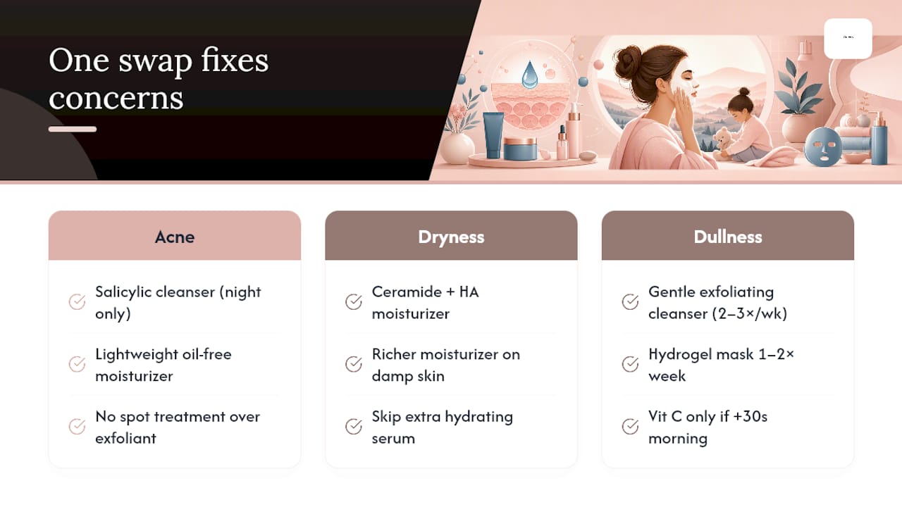 Fixing Acne, Dryness, and Dullness Without Adding Steps — overview diagram
